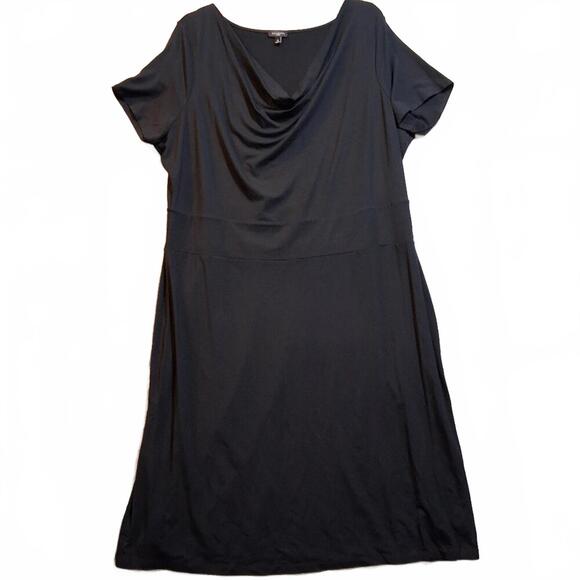 Talbots Woman 1X Black Cowl Neck Empire Waist Short Sleeve Midi Dress LBD - Picture 1 of 6